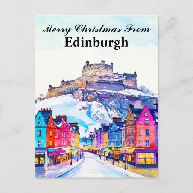 Cartão Postal Feliz Natal de Edimburgo Escócia Viagem (Frente)
