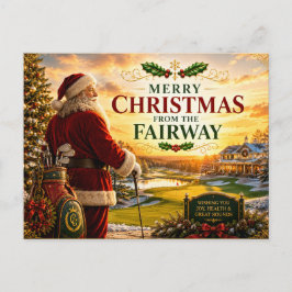 Cartão Postal Feliz Natal de golfe com bola e Papai Noel