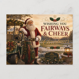 Cartão Postal Feliz Natal de golfe com bola e Papai Noel