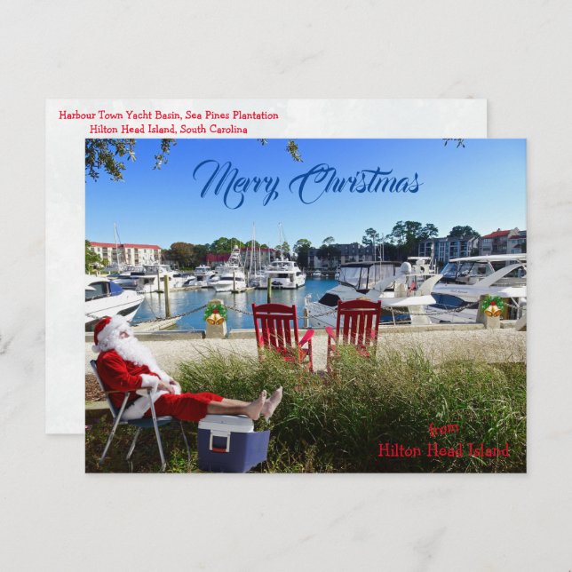 Cartão Postal Feliz Natal de Hilton Head SC Harbor Town (Frente/Verso)