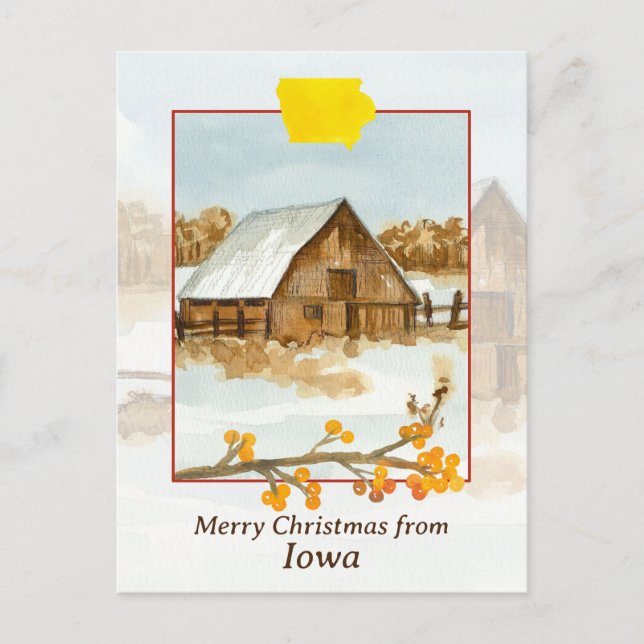 Cartão Postal Feliz Natal de Iowa Barn Fazenda Winter Snow (Frente)