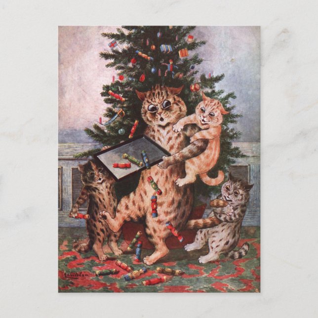 Cartão Postal Feliz Natal de Louis Wain (Frente)
