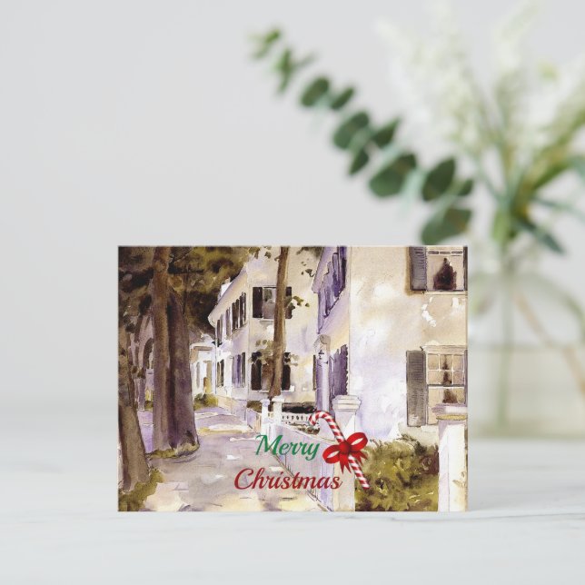 Cartão Postal Feliz Natal de Nantucket (Em pé/Frente)