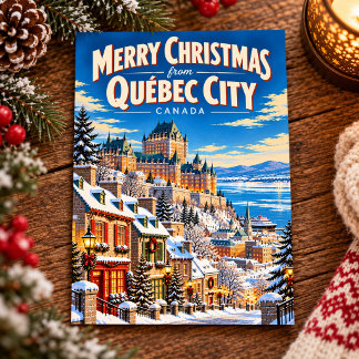 Cartão Postal Feliz Natal de Québec City Canadá Vintage