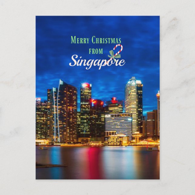 Cartão Postal Feliz Natal de Singapura (Frente)