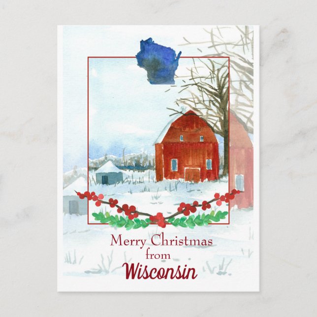 Cartão Postal Feliz Natal De Wisconsin Winter Snow (Frente)