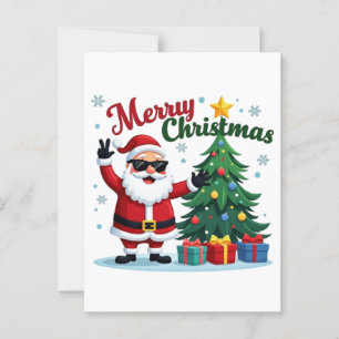 Cartão Postal Feliz Natal Desenho de Papai Noel e Árvore