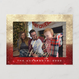 Cartão Postal Feliz Natal Dourado Algodão Foto Red Spark