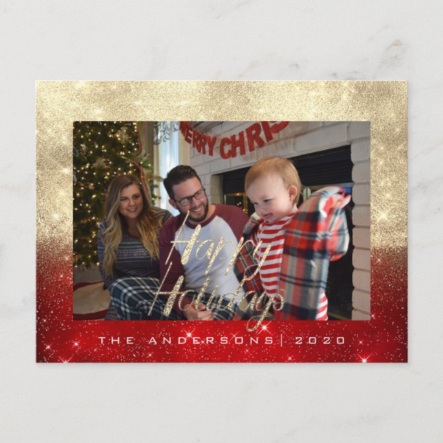 Cartão Postal Feliz Natal Dourado Algodão Foto Red Spark (Frente)