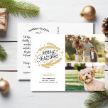Cartão Postal Feliz Natal Dourado Botânico, 2 Fotos<br><div class="desc">Mande o Natal animado com este cartão-postal festivo com as suas duas fotos e falsos botânicos desenhados à mão em ouro. O backside oferece espaço para uma nota digitada ou exclusão para deixar espaço para uma nota manuscrita. Divertido e festivo, mas simples e moderno - um cartão que certamente difunde...</div>
