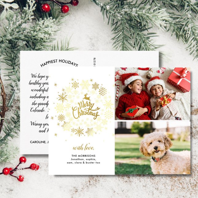 Cartão Postal Feliz Natal Dourado Feriado Férias 2 Fotos (Criador carregado)