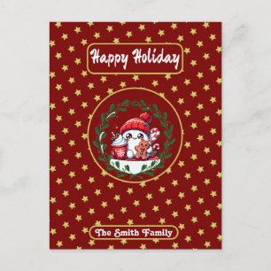 Cartão Postal Feliz Natal Dourado Vermelho