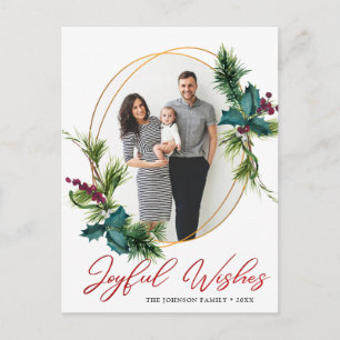 Cartão Postal Feliz Natal Elegante Deseja Holly Pine Foto