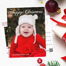 Cartão Postal Feliz Natal Elegante Foto de Feriado Branco de Scr