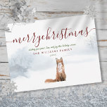 Cartão Postal Feliz Natal Elegante Roteiro de inverno Fox<br><div class="desc">Personalize o seu nome neste cartão postal de Natal com uma raposa no fundo da floresta de inverno. Projetado por Thisnotme©</div>