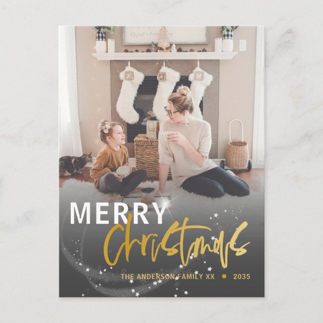 Cartão Postal Feliz Natal Estrela Faux Dourado Natal (Frente)