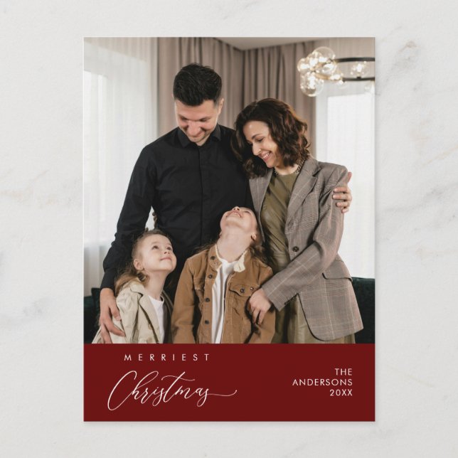 Cartão Postal Feliz Natal Família Foto Felicidade Saudação (Frente)