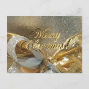 Cartão Postal Feliz Natal Faux Gold Foil Script Elegante Chic