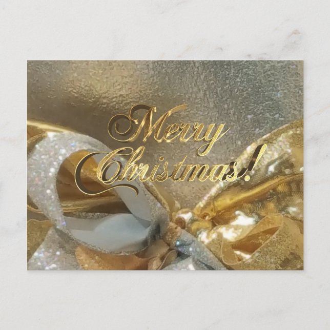 Cartão Postal Feliz Natal Faux Gold Foil Script Elegante Chic (Frente)