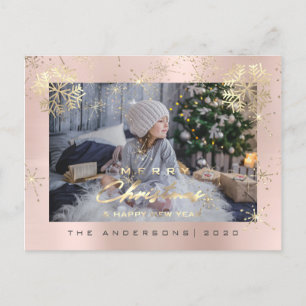 Cartão Postal Feliz Natal Feliz Ano Dourado Foto de Rosa de Neve