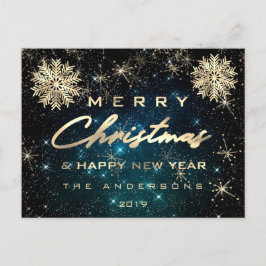 Cartão Postal Feliz Natal Feliz ano novo Neve Dourada Teto Céu
