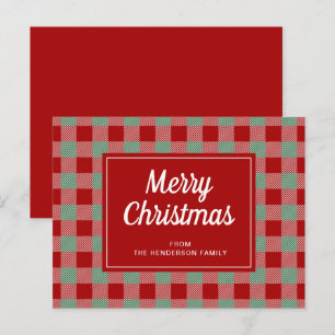 Cartão Postal Feliz Natal Feriados de Xadrez Vermelha de Buffalo