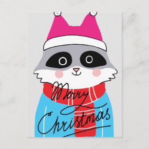 Cartão Postal Feliz Natal Férias Felizes Guaxinim de Inverno