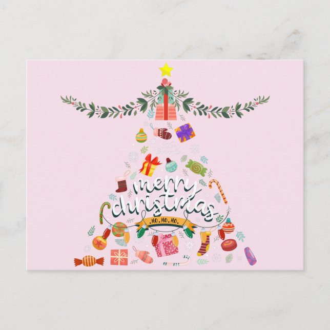 Cartão Postal Feliz Natal Festivo Tudo Árvore de Natal (Frente)