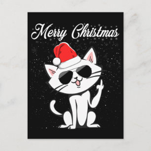 Cartão Postal Feliz Natal Finger Rude Xmas Gato Feio