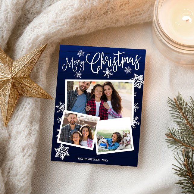 Cartão Postal Feliz Natal Floco de Neves Russo 3 Fotos Colagem (Criador carregado)