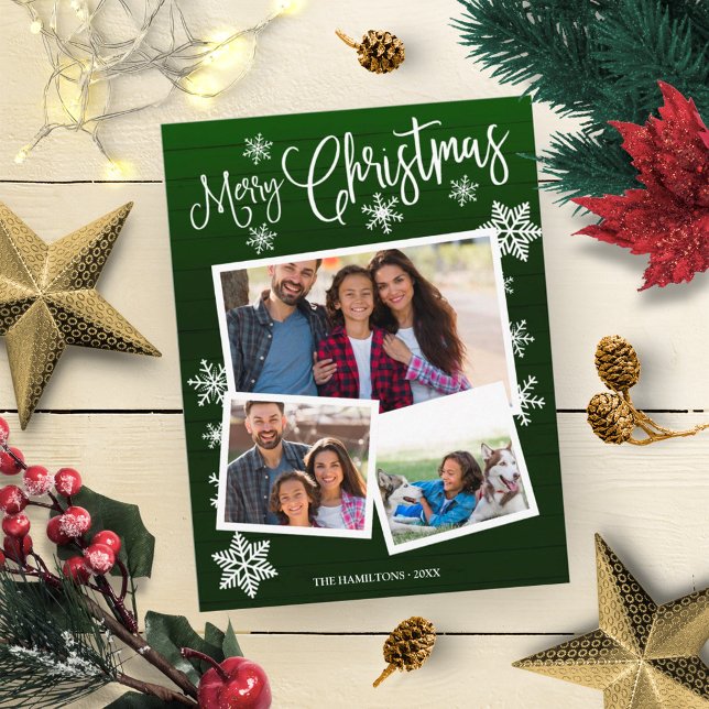 Cartão Postal Feliz Natal Floco de Neves Russo 3 Fotos Colagem (Criador carregado)