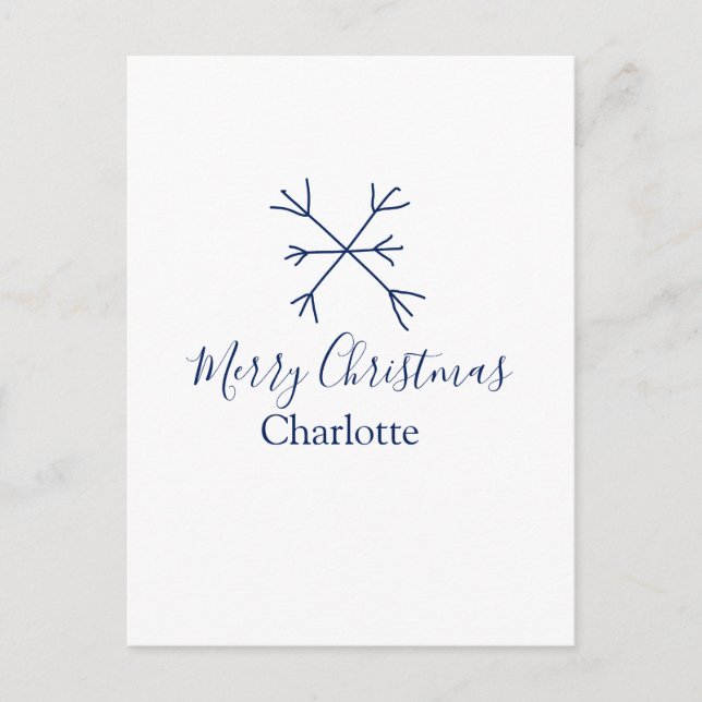 Cartão Postal Feliz Natal flocos de neve azuis adicionam nomes d (Frente)