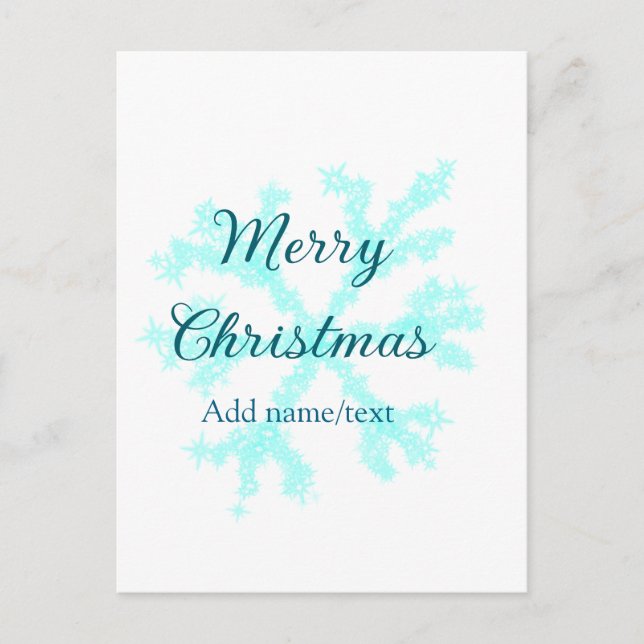 Cartão Postal Feliz Natal flocos de neve azuis brilhando (Frente)