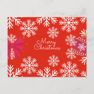 Cartão Postal Feliz Natal Flocos de Neve Festivos e Enfeites