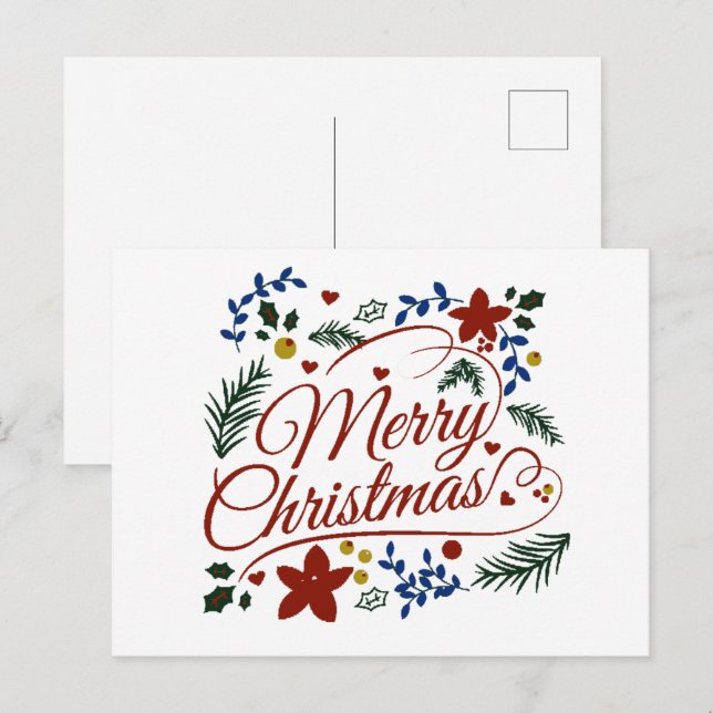 Cartão Postal Feliz Natal Floral (Frente/Verso)