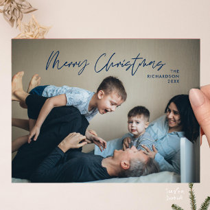 Cartão Postal Feliz Natal Foto de Família Moderno Minimalista