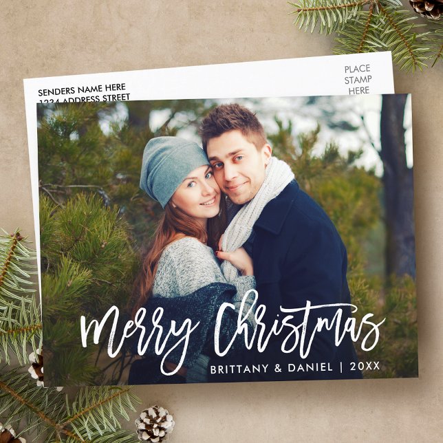 Cartão Postal Feliz Natal - Foto do Script de Pincel Moderno (Customize to change your personalized text size or text style.)
