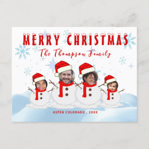 Cartão Postal Feliz Natal Foto Engraçada Família Snowman