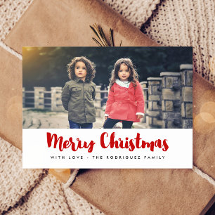 Cartão Postal Feliz Natal, foto moderna vermelha e branca