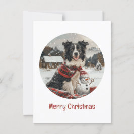 Cartão Postal Feliz Natal Fronteira Collie Dog Snowman