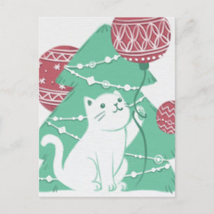 Cartão Postal Feliz Natal: Gato e Ornamentos