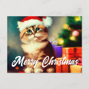 Cartão Postal Feliz Natal gato santa claus