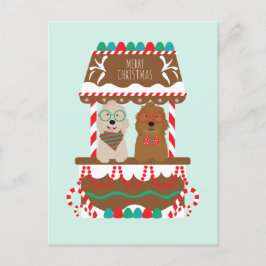 Cartão Postal Feliz Natal Goldendoodles Cães de Pé Feriado