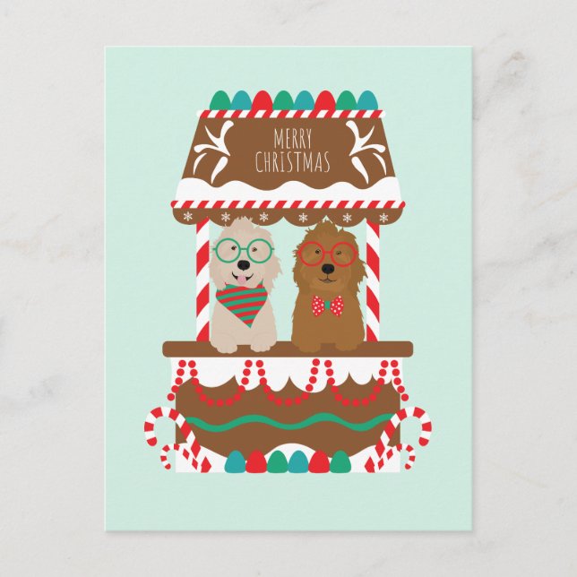 Cartão Postal Feliz Natal Goldendoodles Cães de Pé Feriado (Frente)