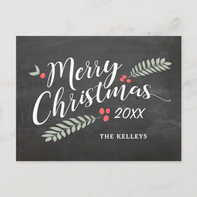 Cartão Postal Feliz Natal, Holly e Berries Não Foto (Frente)