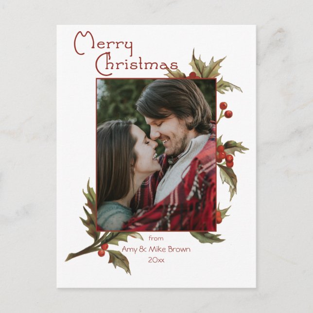Cartão Postal Feliz Natal | Holly | Foto (Frente)