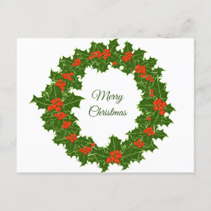 Cartão Postal Feliz Natal Holly Wreath