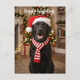 Cartão Postal Feliz Natal Howlidays Festivo Labrador Preto