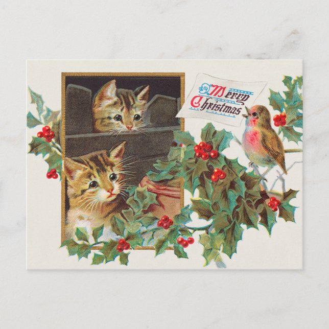 Cartão Postal Feliz Natal ilustração vintage de 1911 (Frente)