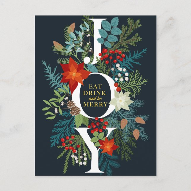 Cartão Postal Feliz Natal JOY Saudação Corporativa (Frente)